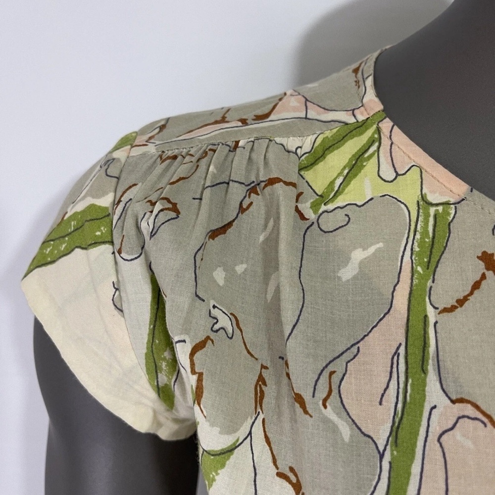Porridge‎ Dress Womens 2 Floral Button Down Crew Neck Neutral Modest Cap Sleeve - Picture 10 of 13